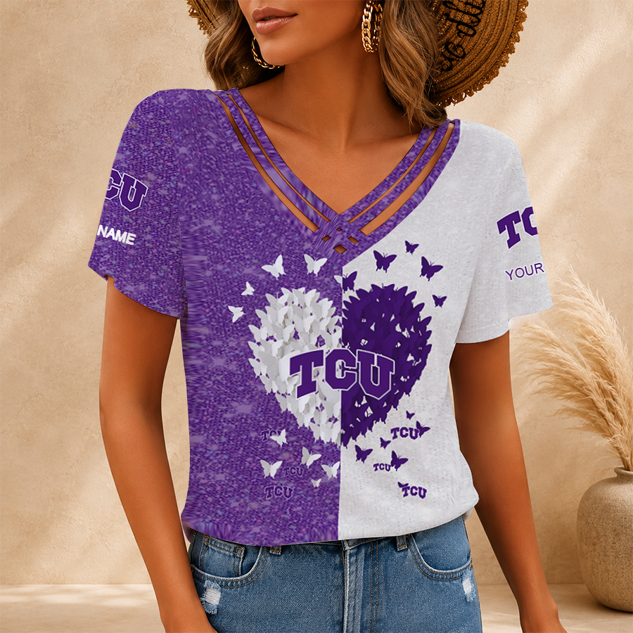 [FAN FAVORITE] NEW CUSTOMIZED NCAA CWS14 THF TCU HORNED FROGS V-NECK SHIRT