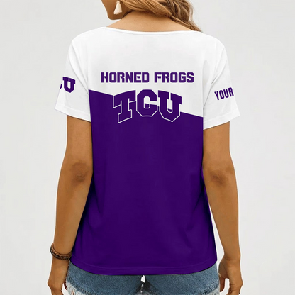 [FAN FAVORITE] NEW CUSTOMIZED NCAA CWS14 THF TCU HORNED FROGS V-NECK FEMALE SHIRT