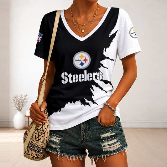 [TOUCHDOWN DEAL] NEW CUSTOMIZED NFL14 PSB PITTSBURGH STEELERS V-NECK FEMALE SHIRT