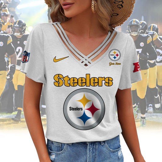 [TOUCHDOWN DEAL] NEW CUSTOMIZED NFL14 PSB PITTSBURGH STEELERS V-NECK SHIRT
