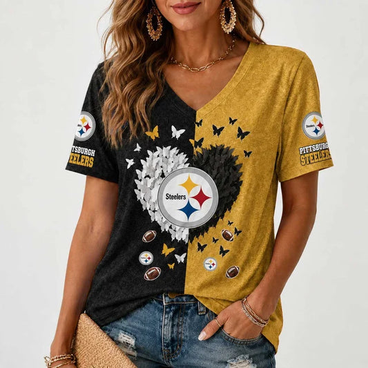 [TOUCHDOWN DEAL] NEW CUSTOMIZED NFL14 PSB PITTSBURGH STEELERS V-NECK FEMALE SHIRT