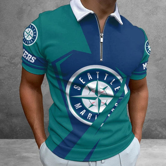[HOMERUN DEAL] NEW CUSTOMIZED MLB14 SMS SEATTLE MARINERS ZIP POLO SHIRT