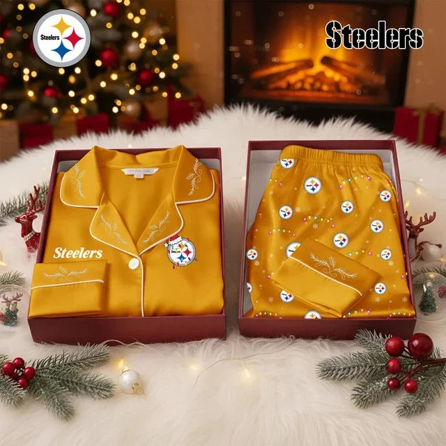 [TOUCHDOWN DEAL] NEW CUSTOMIZED NFL14 PSB PITTSBURGH STEELERS LONG-SLEEVE PAJAMA SET