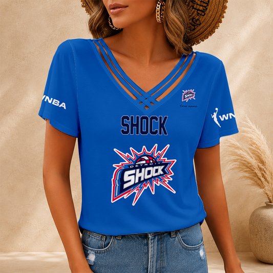 [HOOPS SPECIAL] NEW CUSTOMIZED WNBA15 DTS DETROIT SHOCK V-NECK SHIRT