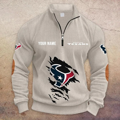[TOUCHDOWN DEAL] NEW CUSTOMIZED NFL15 HTT HOUSTON TEXANS MULTICOLOR STRIPED QUATER ZIP SWEATSHIRT