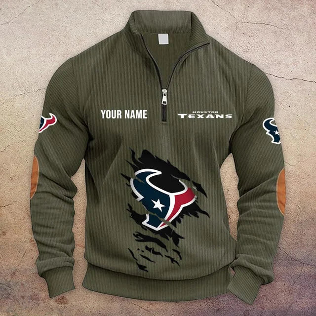 [TOUCHDOWN DEAL] NEW CUSTOMIZED NFL15 HTT HOUSTON TEXANS MULTICOLOR STRIPED QUATER ZIP SWEATSHIRT