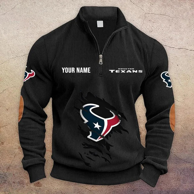 [TOUCHDOWN DEAL] NEW CUSTOMIZED NFL15 HTT HOUSTON TEXANS MULTICOLOR STRIPED QUATER ZIP SWEATSHIRT