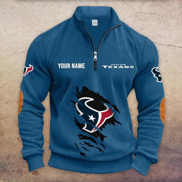 [TOUCHDOWN DEAL] NEW CUSTOMIZED NFL15 HTT HOUSTON TEXANS MULTICOLOR STRIPED QUATER ZIP SWEATSHIRT