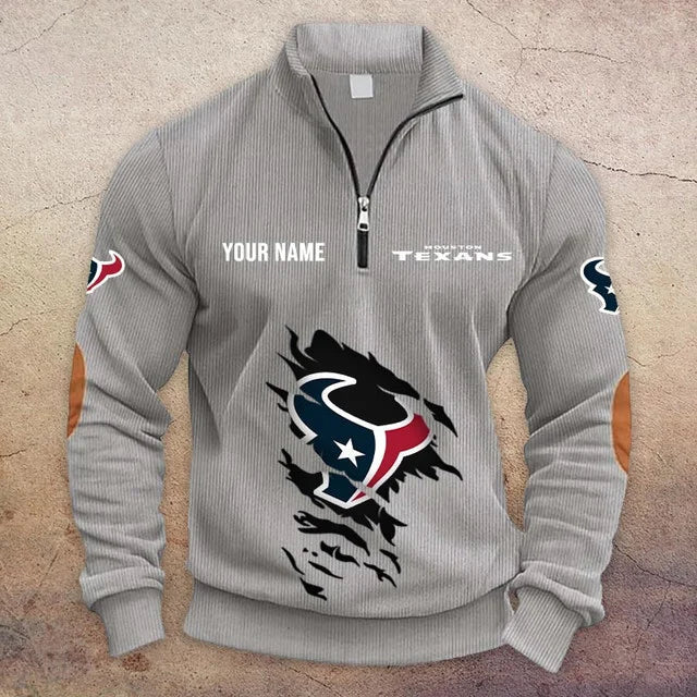 [TOUCHDOWN DEAL] NEW CUSTOMIZED NFL15 HTT HOUSTON TEXANS MULTICOLOR STRIPED QUATER ZIP SWEATSHIRT