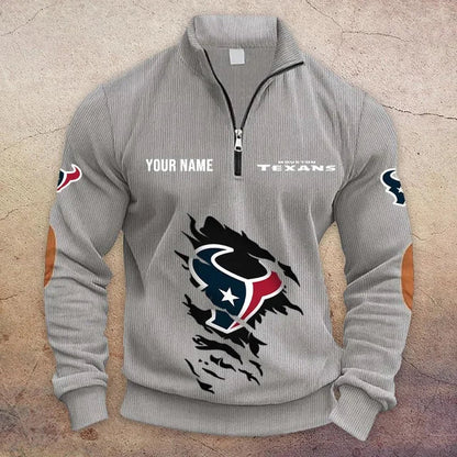 [TOUCHDOWN DEAL] NEW CUSTOMIZED NFL15 HTT HOUSTON TEXANS MULTICOLOR STRIPED QUATER ZIP SWEATSHIRT