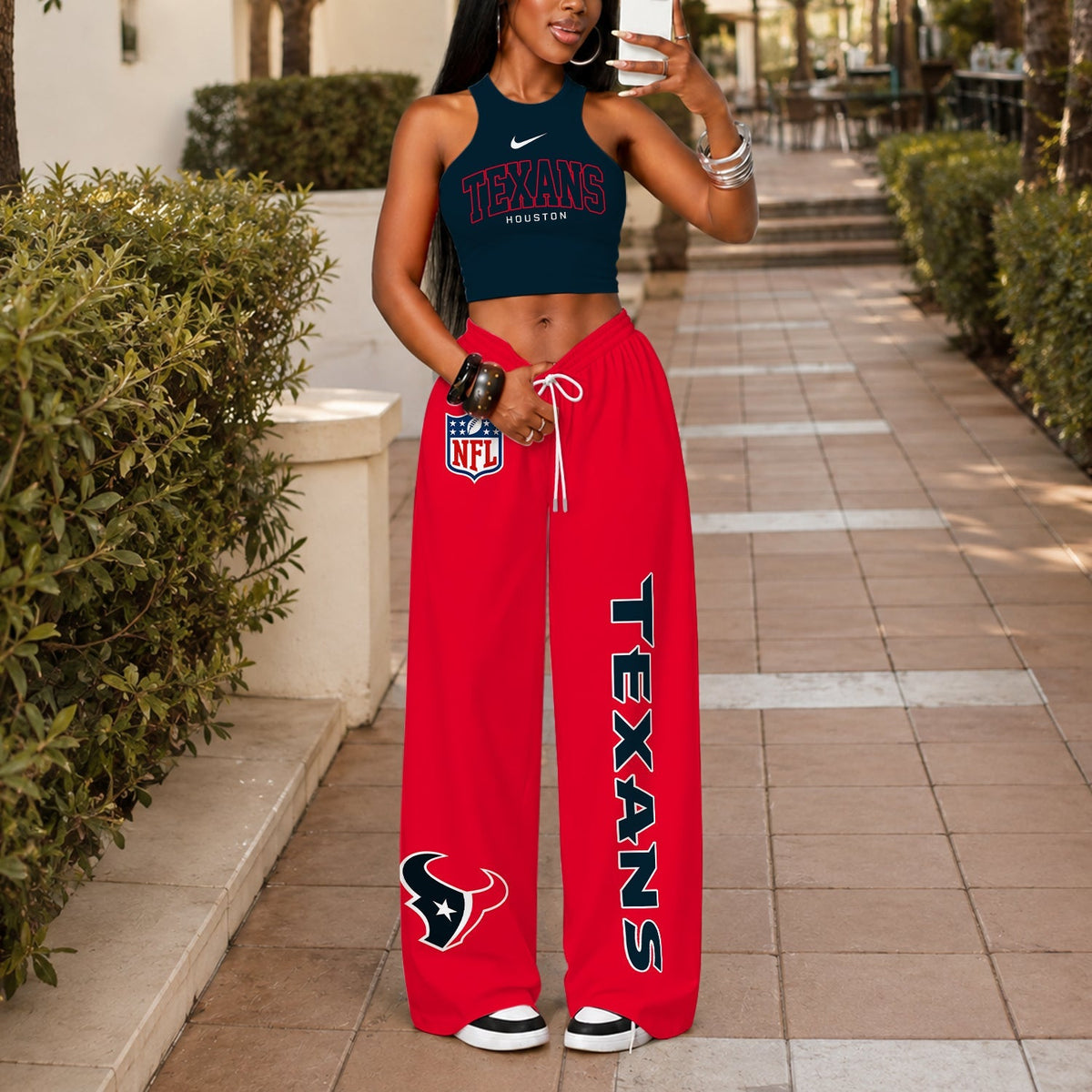[TOUCHDOWN DEAL] NEW CUSTOMIZED NFL15 HTT HOUSTON TEXANS WOMEN'S CROP TOP & LONGPANTS SET