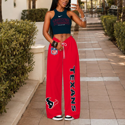 [TOUCHDOWN DEAL] NEW CUSTOMIZED NFL15 HTT HOUSTON TEXANS WOMEN'S CROP TOP & LONGPANTS SET