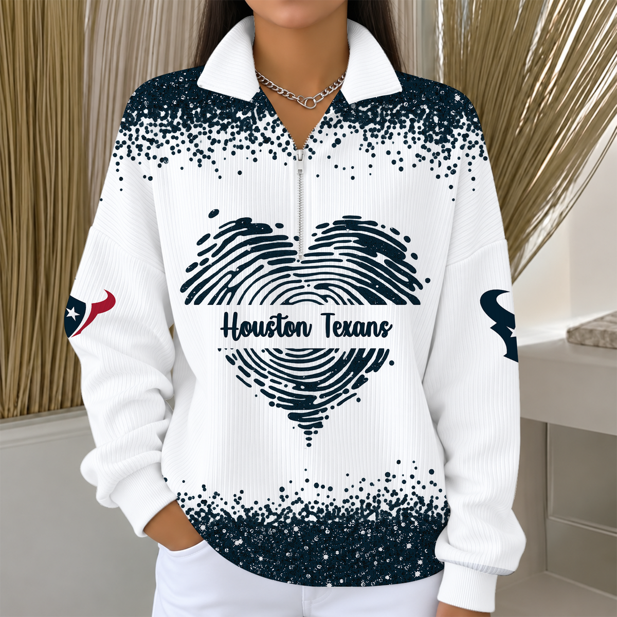 [TOUCHDOWN DEAL] NEW CUSTOMIZED NFL15 HTT THE TEXANS QUARTER ZIP RIBBED SWEATER