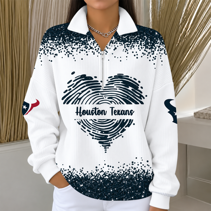 [TOUCHDOWN DEAL] NEW CUSTOMIZED NFL15 HTT THE TEXANS QUARTER ZIP RIBBED SWEATER
