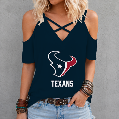 [SPECIAL OFFER] NEW CUSTOMIZED NFL15 HTT HOUSTON TEXANS CRISS CROSS V-NECK TOP