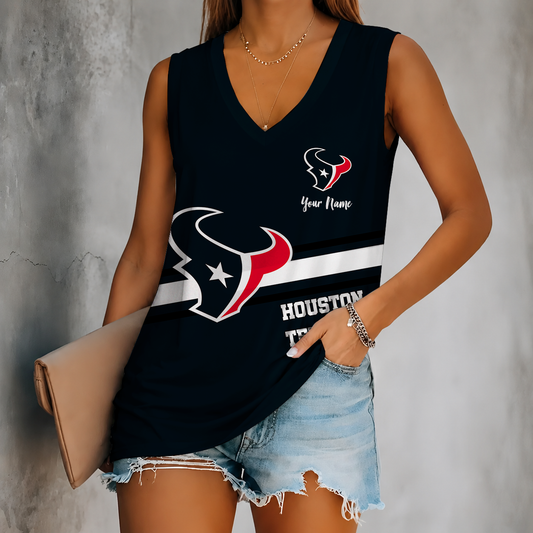 [TOUCHDOWN DEAL] NEW CUSTOMIZED NFL15 HTT HOUSTON TEXANS WOMEN'S V-NECK TANK TOP