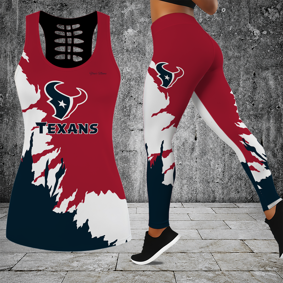 [TOUCHDOWN DEAL] NEW CUSTOMIZED NFL15 HTT HOUSTON TEXANS HOLLOW TANK TOP & LEGGINGS SET