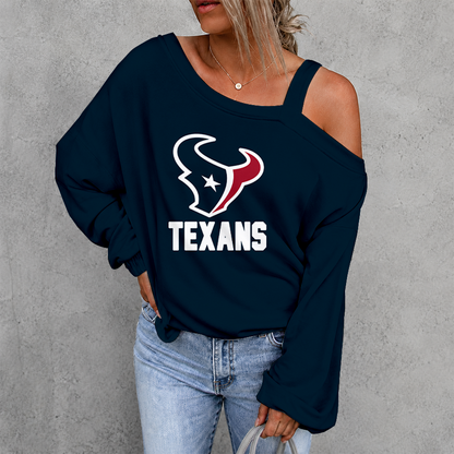 [SPECIAL OFFER] NEW CUSTOMIZED NFL15 HTT HOUSTON TEXANS WOMEN'S OFF-SHOULDER LONG SLEEVE SHIRT