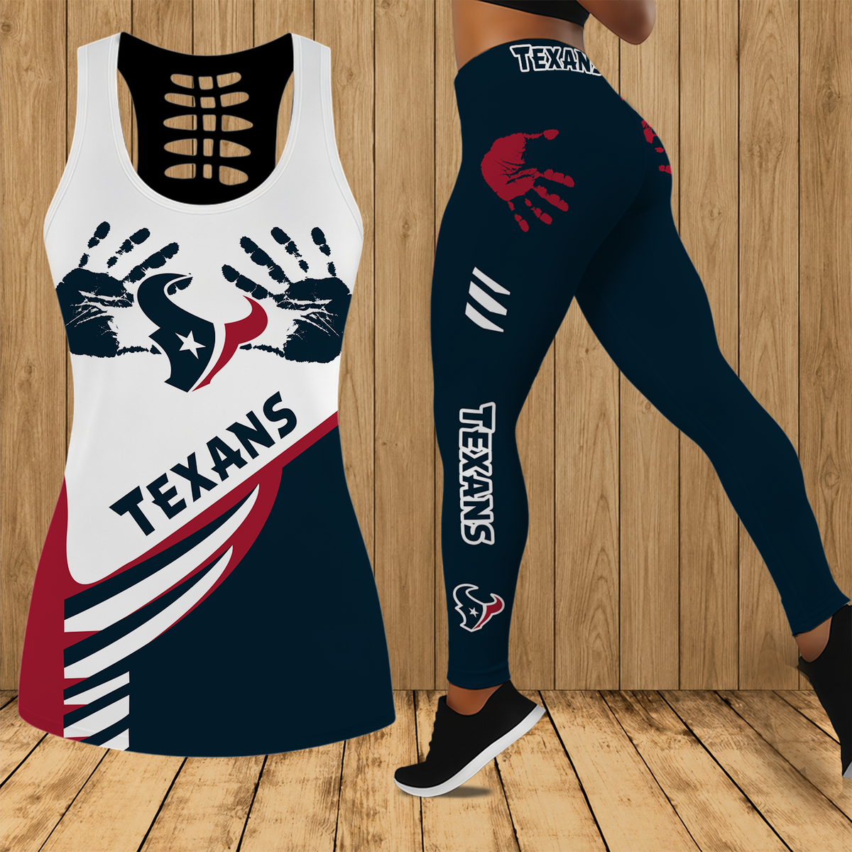 [TOUCHDOWN DEAL] NEW CUSTOMIZED NFL15 HTT HOUSTON TEXANS HOLLOW TANK TOP & LEGGINGS SET