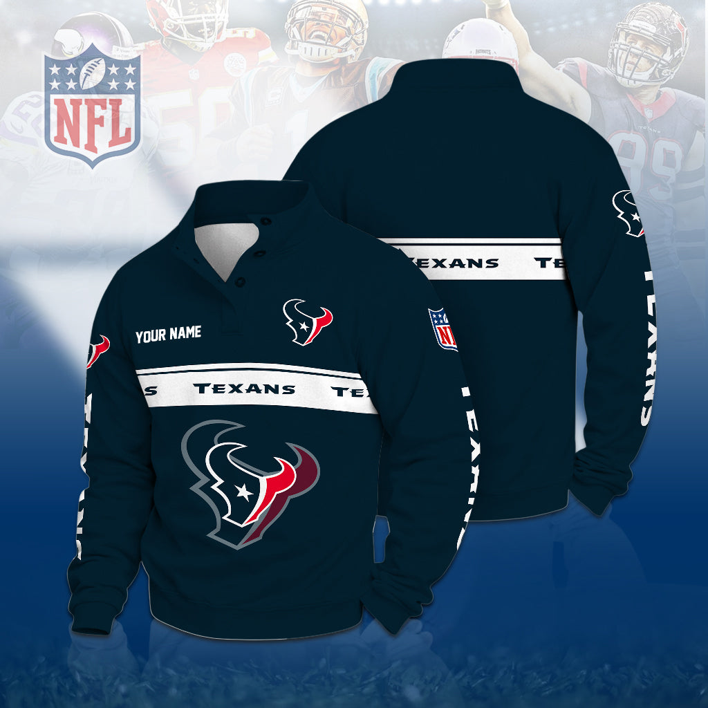 [TOUCHDOWN DEAL] NEW CUSTOMIZED NFL15 HTT THE TEXANS QUARTER-BUTTON STAND-COLLAR SWEATSHIRT