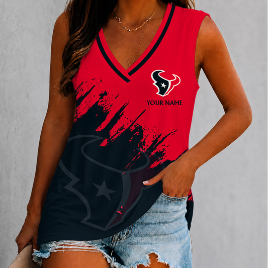 [TOUCHDOWN DEAL] NEW CUSTOMIZED NFL15 HTT HOUSTON TEXANS WOMEN'S V-NECK TANK TOP