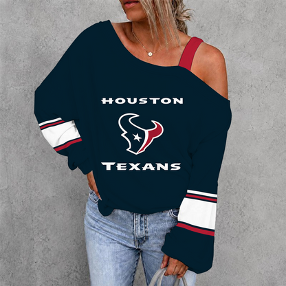 [TOUCHDOWN DEAL] NEW CUSTOMIZED NFL15 HTT HOUSTON TEXANS WOMEN'S OFF-SHOULDER LONG SLEEVE SHIRT