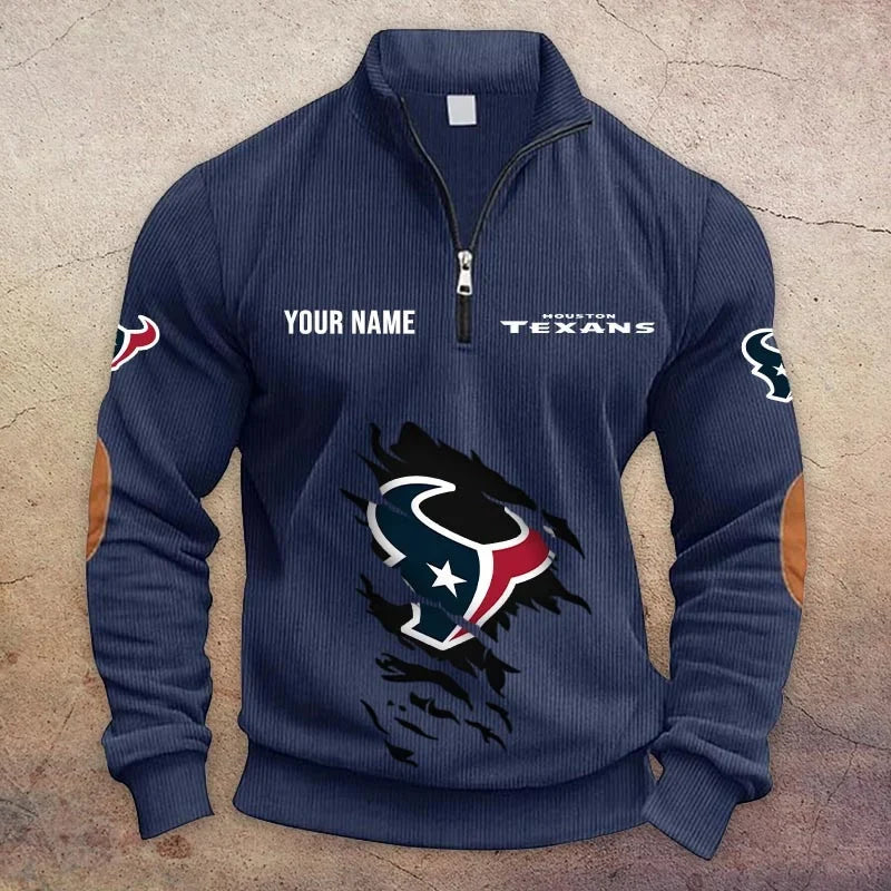 [TOUCHDOWN DEAL] NEW CUSTOMIZED NFL15 HTT HOUSTON TEXANS MULTICOLOR STRIPED QUATER ZIP SWEATSHIRT