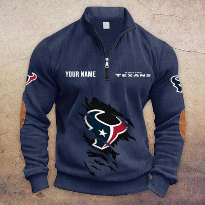[TOUCHDOWN DEAL] NEW CUSTOMIZED NFL15 HTT HOUSTON TEXANS MULTICOLOR STRIPED QUATER ZIP SWEATSHIRT