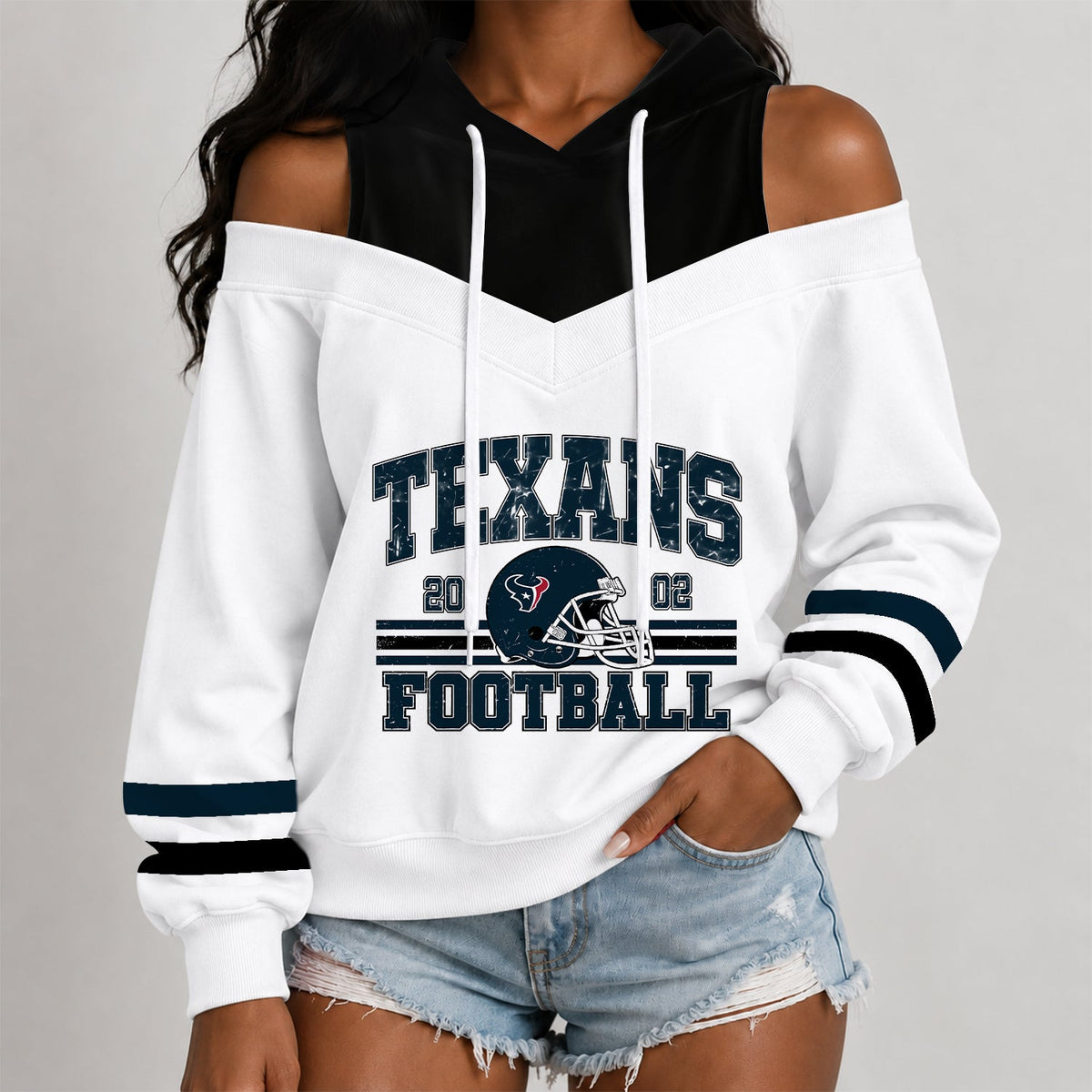 [TOUCHDOWN DEAL] NEW CUSTOMIZED NFL15 HTT THE TEXANS WOMEN'S OFF-SHOULDER HOODIE