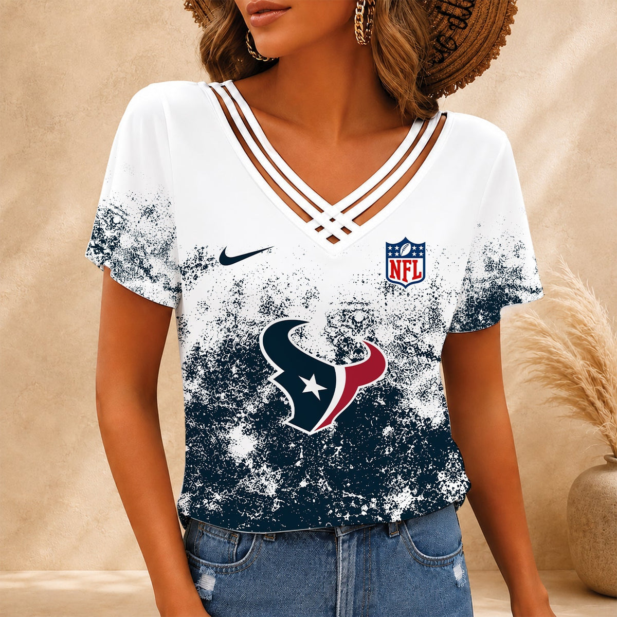 [TOUCHDOWN DEAL] NEW CUSTOMIZED NFL15 HTT HOUSTON TEXANS V-NECK SHIRT