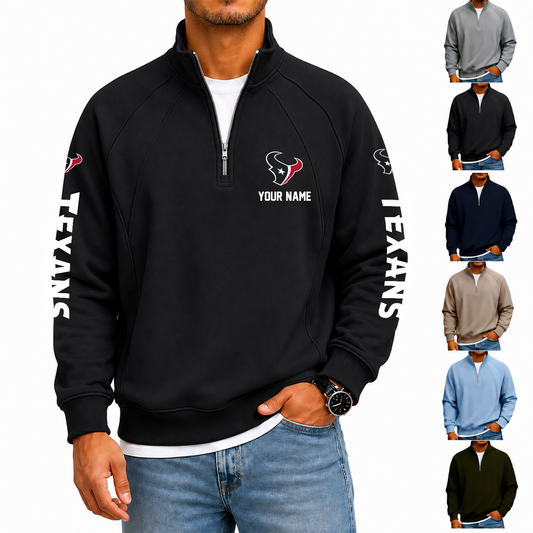 [TOUCHDOWN DEAL] NEW CUSTOMIZED NFL15 HTT HOUSTON TEXANS MEN'S QUARTER ZIP PULLOVER