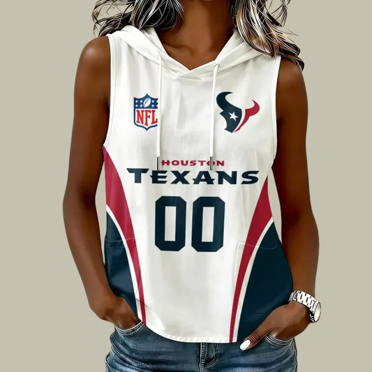 [TOUCHDOWN DEAL] NEW CUSTOMIZED NFL15 HTT HOUSTON TEXANS WOMEN'S SLEEVELESS HOODED POCKET TANK TOP