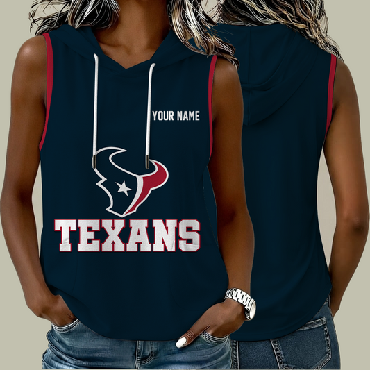 [TOUCHDOWN DEAL] NEW CUSTOMIZED NFL15 HTT HOUSTON TEXANS WOMEN'S SLEEVELESS HOODED POCKET TANK TOP