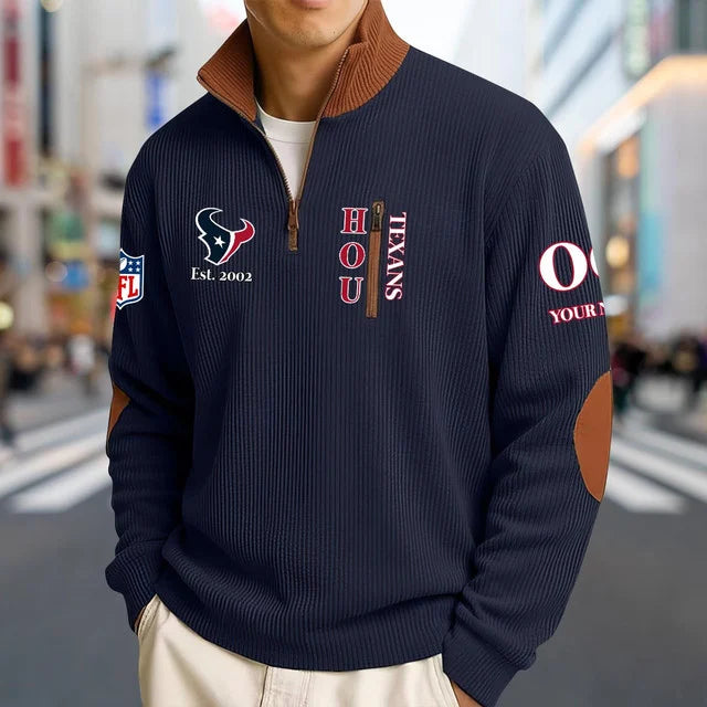 [TOUCHDOWN DEAL] NEW CUSTOMIZED NFL15 HTT HOUSTON TEXANS MULTICOLOR STRIPED QUATER ZIP SWEATSHIRT