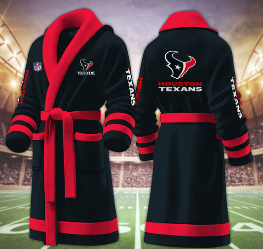 [TOUCHDOWN DEAL] NEW CUSTOMIZED NFL15 HTT HOUSTON TEXANS MULTICOLOR FLEECE BATHROBE