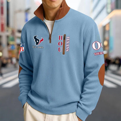 [TOUCHDOWN DEAL] NEW CUSTOMIZED NFL15 HTT HOUSTON TEXANS MULTICOLOR STRIPED QUATER ZIP SWEATSHIRT