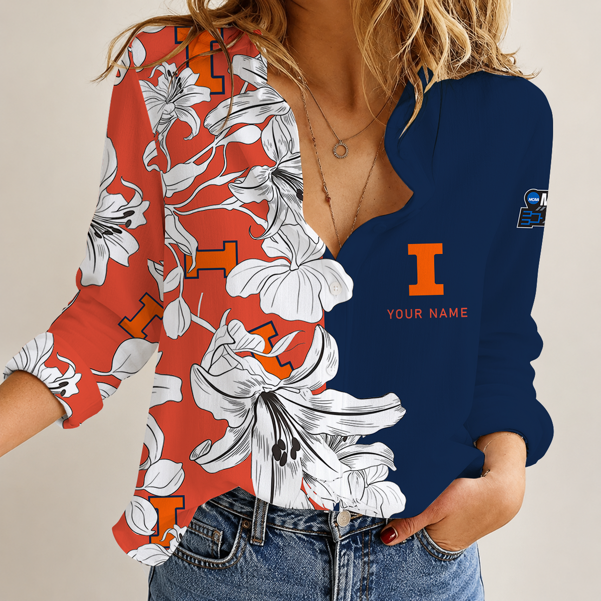 [SLAM DUNK DEAL] NEW CUSTOMIZED NCAA MAM15 IFI ILLINOIS FIGHTING ILLINI STRAPPY WOMEN CASUAL SHIRT