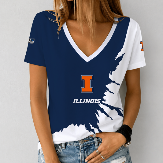 [SLAM DUNK DEAL] NEW CUSTOMIZED NCAA MAM15 IFI ILLINOIS FIGHTING ILLINI V-NECK FEMALE SHIRT