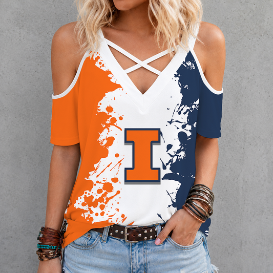 [SLAM DUNK DEAL] NEW CUSTOMIZED NCAA MAM15 IFI ILLINOIS FIGHTING ILLINI CRISS CROSS V-NECK TOP