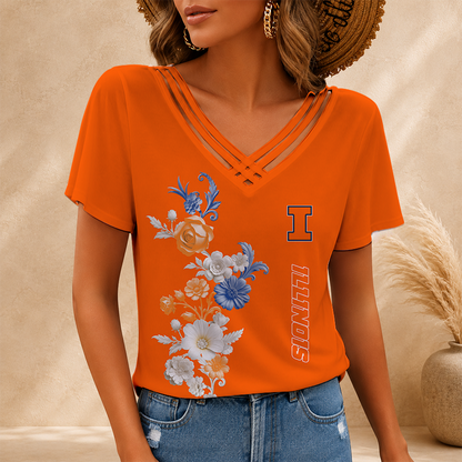 [SLAM DUNK DEAL] NEW CUSTOMIZED NCAA MAM15 IFI ILLINOIS FIGHTING ILLINI V-NECK SHIRT