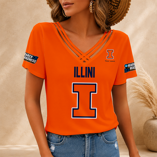 [SLAM DUNK DEAL] NEW CUSTOMIZED NCAA MAM15 IFI ILLINOIS FIGHTING ILLINI V-NECK SHIRT
