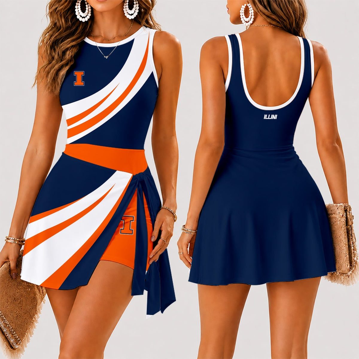 [SLAM DUNK DEAL] NEW CUSTOMIZED NCAA MAM15 IFI ILLINOIS FIGHTING ILLINI WOMEN'S SUMMER SKORT DRESS
