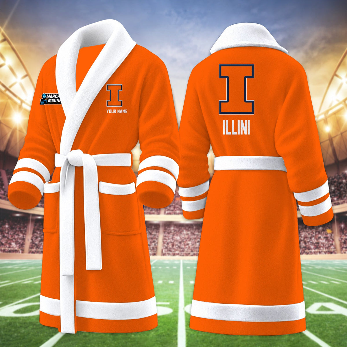[SLAM DUNK DEAL] NEW CUSTOMIZED NCAA MAM15 IFI ILLINOIS FIGHTING ILLINI MULTICOLOR FLEECE BATHROBE