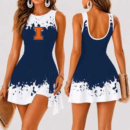 [SLAM DUNK DEAL] NEW CUSTOMIZED NCAA MAM15 IFI ILLINOIS FIGHTING ILLINI WOMEN'S SUMMER SKORT DRESS