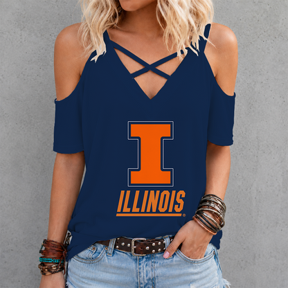 [SLAM DUNK DEAL] NEW CUSTOMIZED NCAA MAM15 IFI ILLINOIS FIGHTING ILLINI CRISS CROSS V-NECK TOP