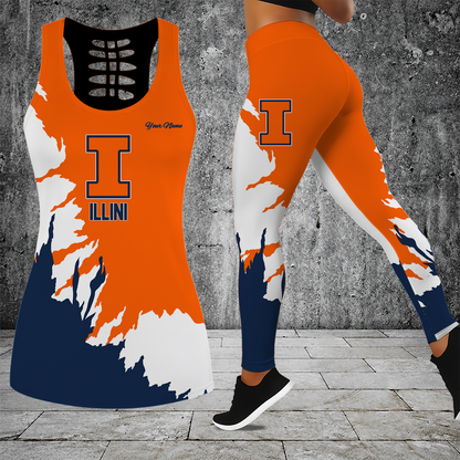 [SLAM DUNK DEAL] NEW CUSTOMIZED NCAA MAM15 IFI ILLINOIS FIGHTING ILLINI STRAPPY HOLLOW TANK TOP & LEGGINGS SET