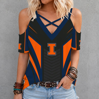 [SLAM DUNK DEAL] NEW CUSTOMIZED NCAA MAM15 IFI ILLINOIS FIGHTING ILLINI CRISS CROSS V-NECK TOP