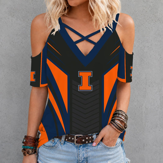 [SLAM DUNK DEAL] NEW CUSTOMIZED NCAA MAM15 IFI ILLINOIS FIGHTING ILLINI CRISS CROSS V-NECK TOP