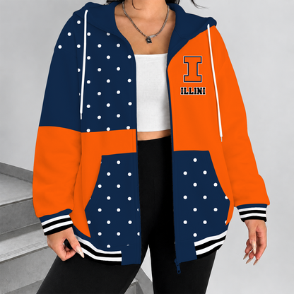 [SLAM DUNK DEAL] NEW CUSTOMIZED NCAA MAM15 IFI ILLINOIS FIGHTING ILLINI STRAPPY ZIP HOODIE
