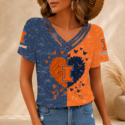 [SLAM DUNK DEAL] NEW CUSTOMIZED NCAA MAM15 IFI ILLINOIS FIGHTING ILLINI V-NECK SHIRT